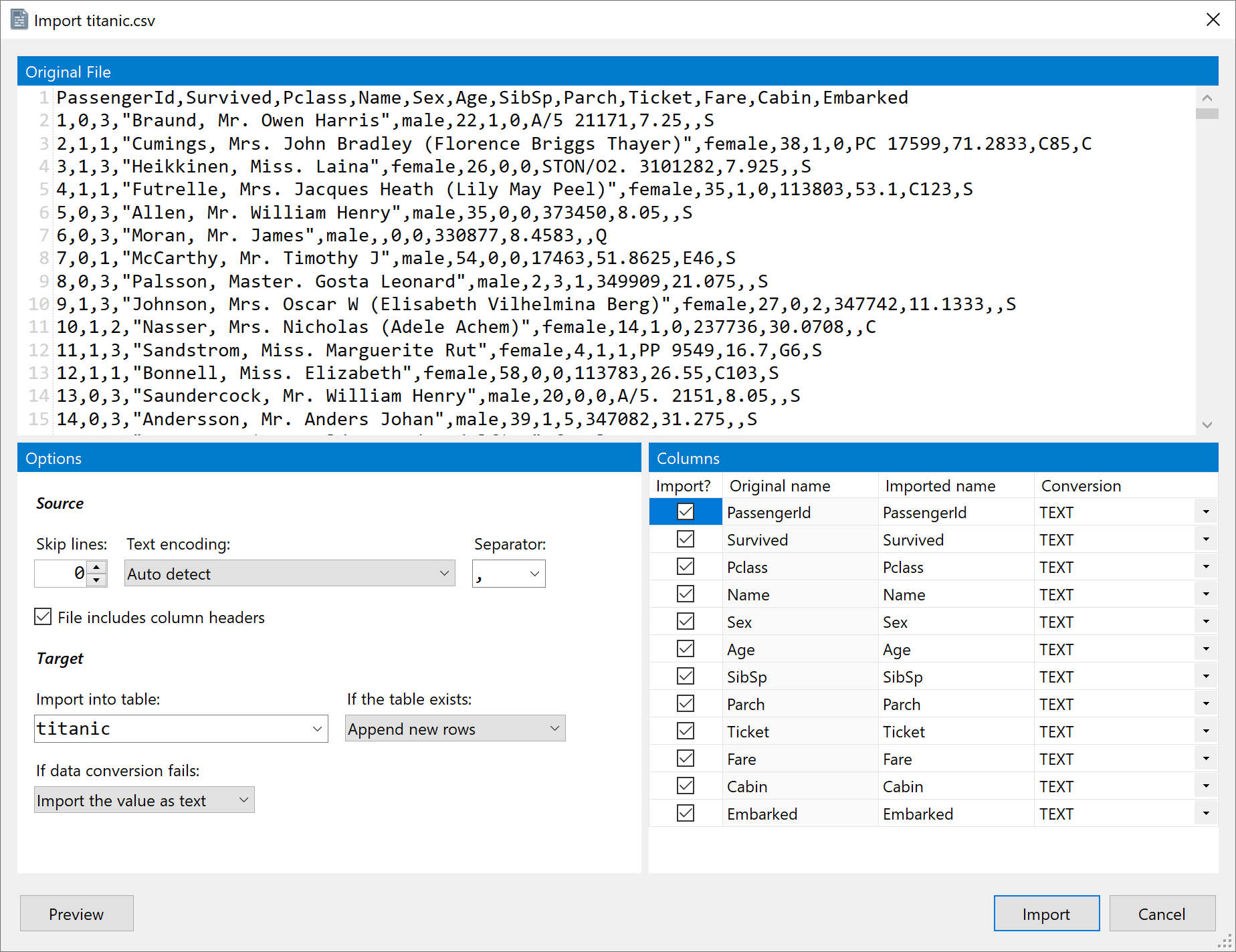 sql import from json wizard